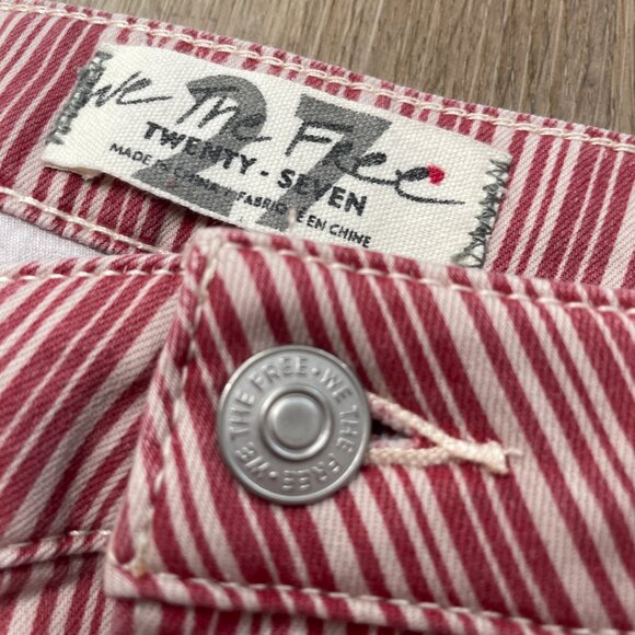 Free People Be Mine Denim Flare Jeans size 27 red white stripe heart We the Free - Picture 6 of 11